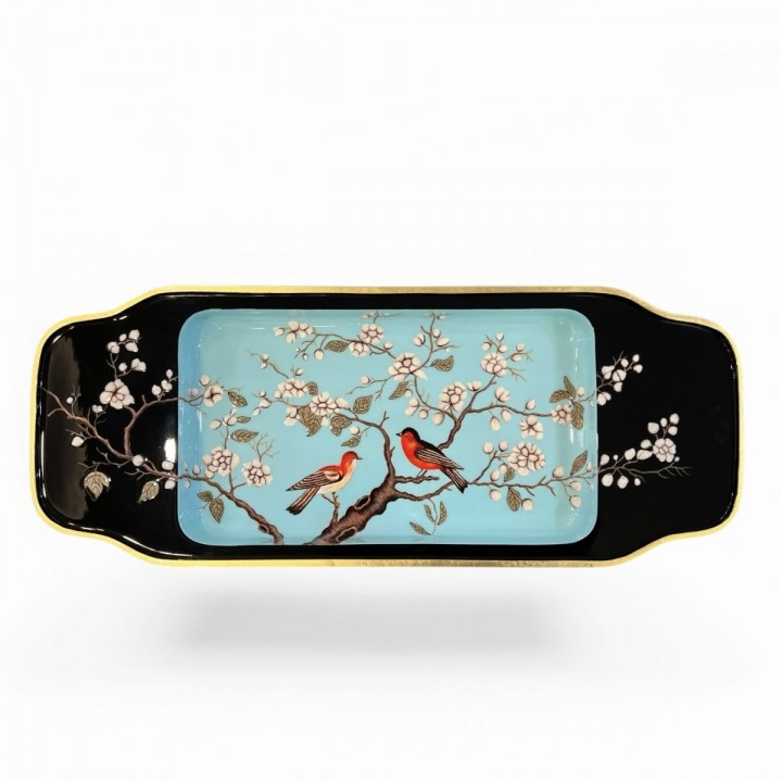 Lacquer tray hand painted with flower branch and bird 24*60 cm